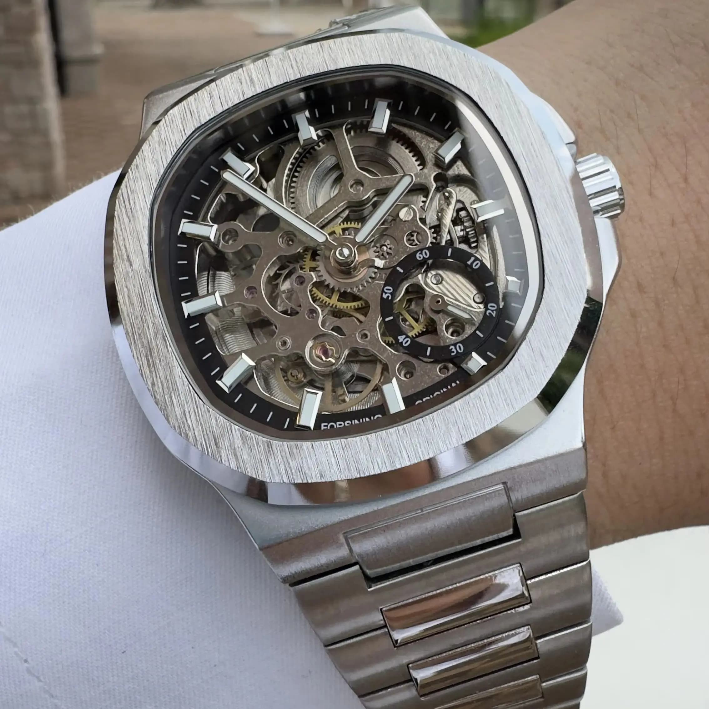 Forsining Fashion Mens Watches Top Brand Luxury Skeleton Automatic Mechanical Watch for Men Stainless Steel Strap Wristwatches