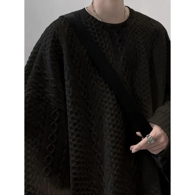 Men's Casual Waffle Stripe Hoodie Comfortable Fleece round Neck Sweatshirt Non-deformable Thickened Hoodie for Leisure