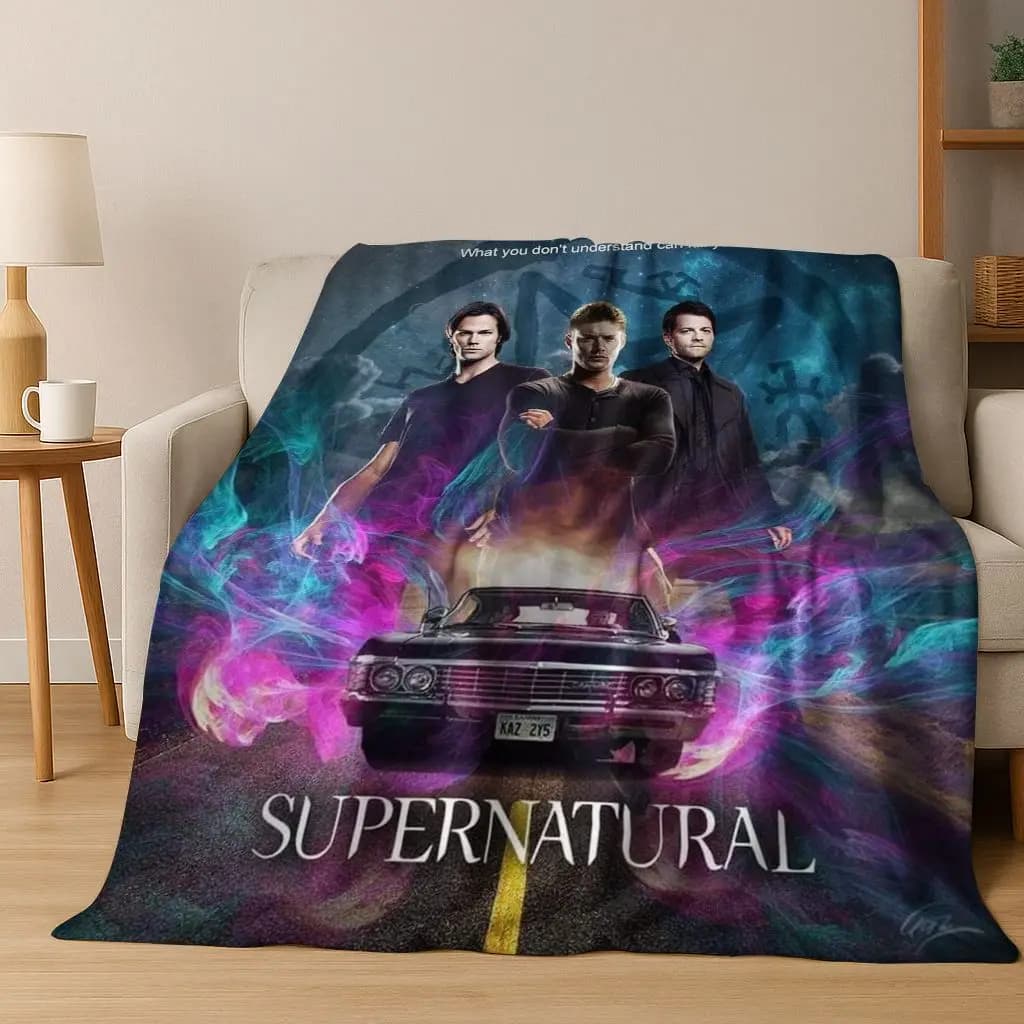 SPN Supernatural Dean Sam Winchester Castiel Flannel cover, cozy and soft home blanket, bedroom, sofa bed, baby gift