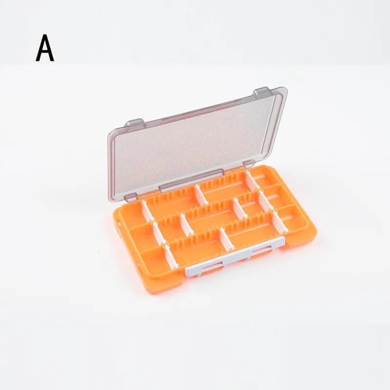 Scatola porta accessori da pesca 2-in-1 arancione per il trasporto tascabile, organizer per esche, ami e perline