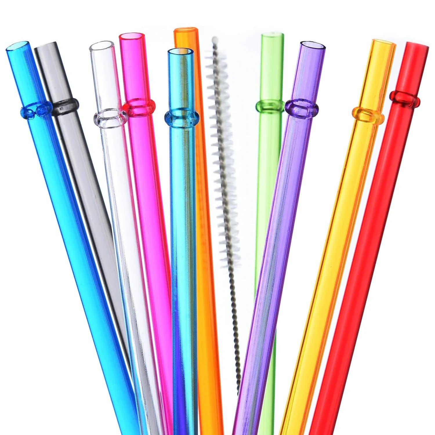 Cannucce di ricambio in plastica Tritan riutilizzabili color arcobaleno da 10,5 pollici per Stanley da 16 OZ 20 OZ 30 OZ, set di 10 con spazzola per la pulizia