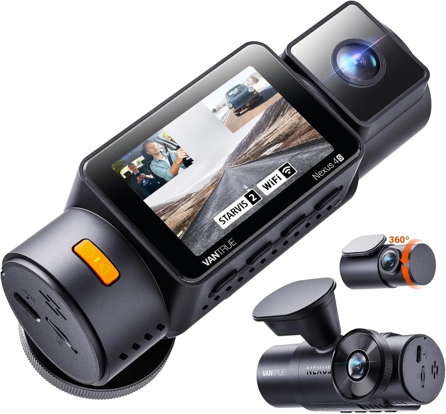 New N4S 3 Channel Dash Cam, STARVIS 2 Night Vision, Front Rear Inside Dashcam for Cars, Front and Rear Dual Channel, PlatePix™ T