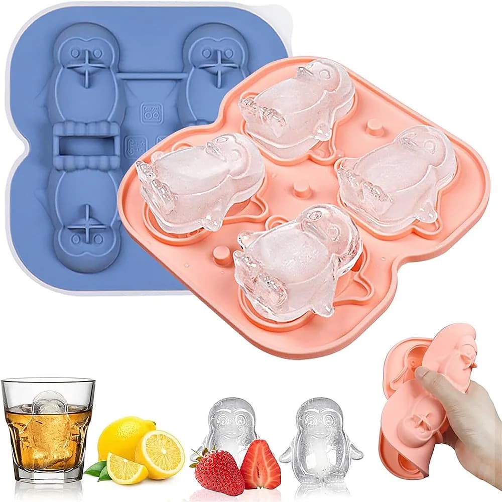 Penguin Silicone Ice Cube Tray with Lid, Fun Ice Mold for Whiskey Cocktails Gin Beer Juice, DIY Freezer Ice Maker