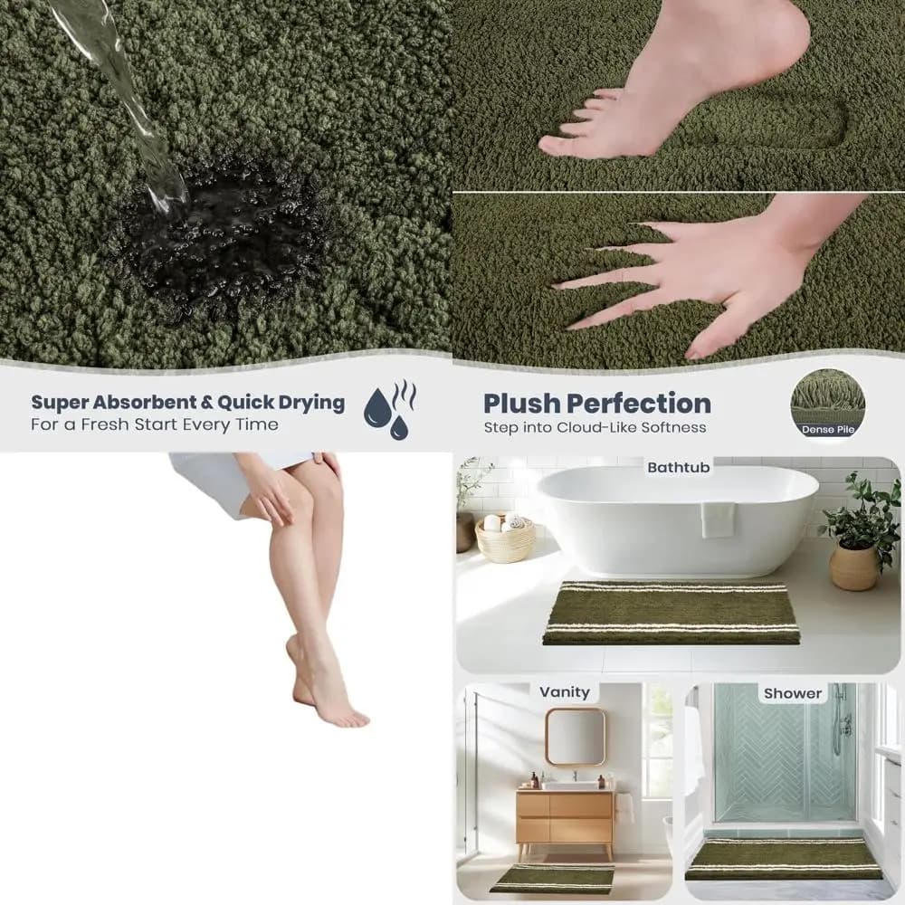 Tappetino da Bagno in Microfibra Antiscivolo Lavabile 30x60, Super Assorbente e ad Asciugatura Rapida, Tappeto da Bagno Verde Oliva per Doccia, Vasca, Sin