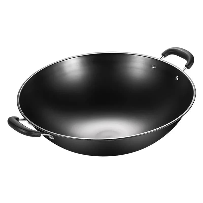 Cast Iron Double-handled Wok, Non-coated Traditional Chinese Stir-fry Pan, Rust-resistant Heavy-duty Wok for Home&Restaurant Use