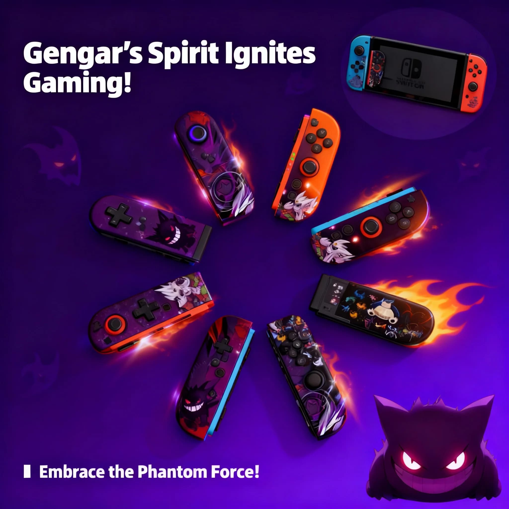 Custodia Protettiva Cartoon Gengar per Nintendo Switch 2 NS Oled, Design Divisibile, Cover Antiurto e Anticaduta per Joy-Con e Console