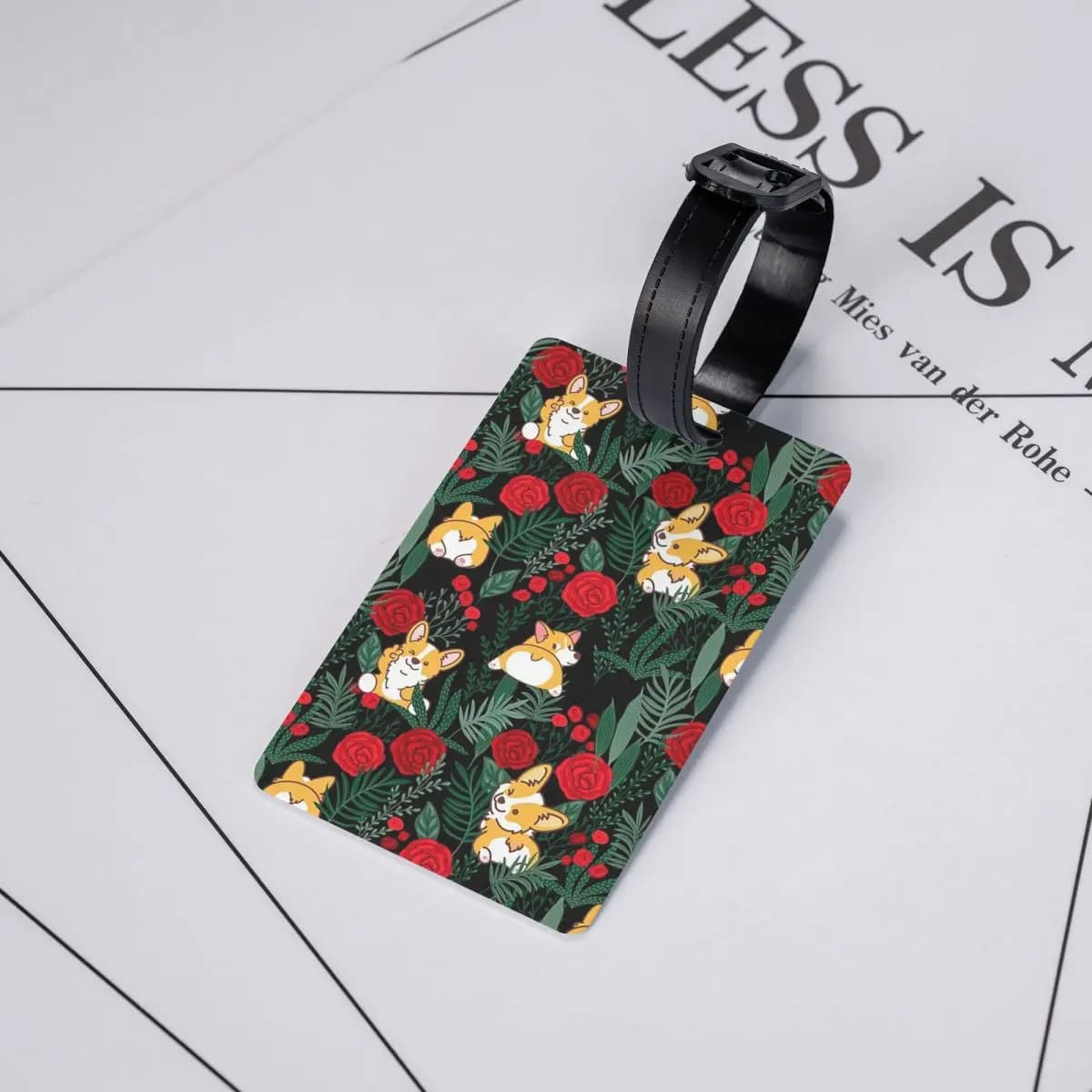 Etichette per bagagli con cane Corgi nel giardino, accessori per valigie, etichetta per bagaglio da viaggio, porta etichette, identificativo, nome, indirizzo
