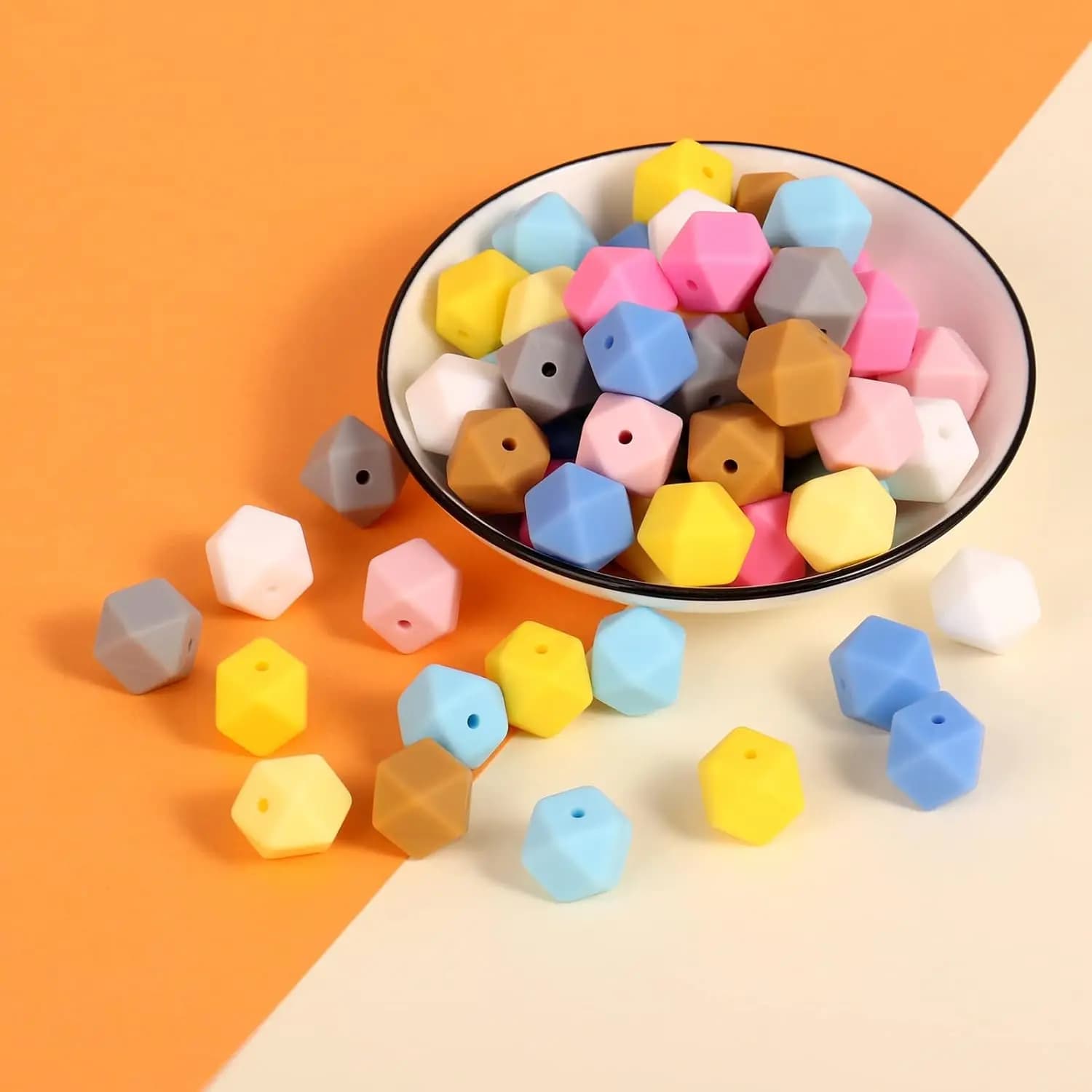 50 Pezzi Perline Esagonali in Silicone da 17mm, Perline Geometriche in Silicone per Creazione di Gioielli, Collane e Braccialetti