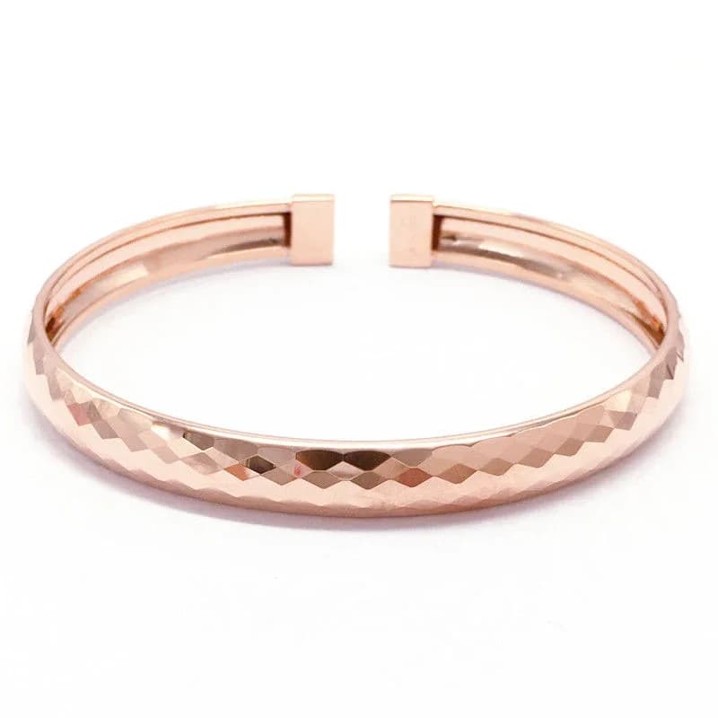 Braccialetto ovale prismatico con incisione in oro rosa placcato rame liscio classico per le donne che aprono gioielli per banchetti con braccialetti semplici