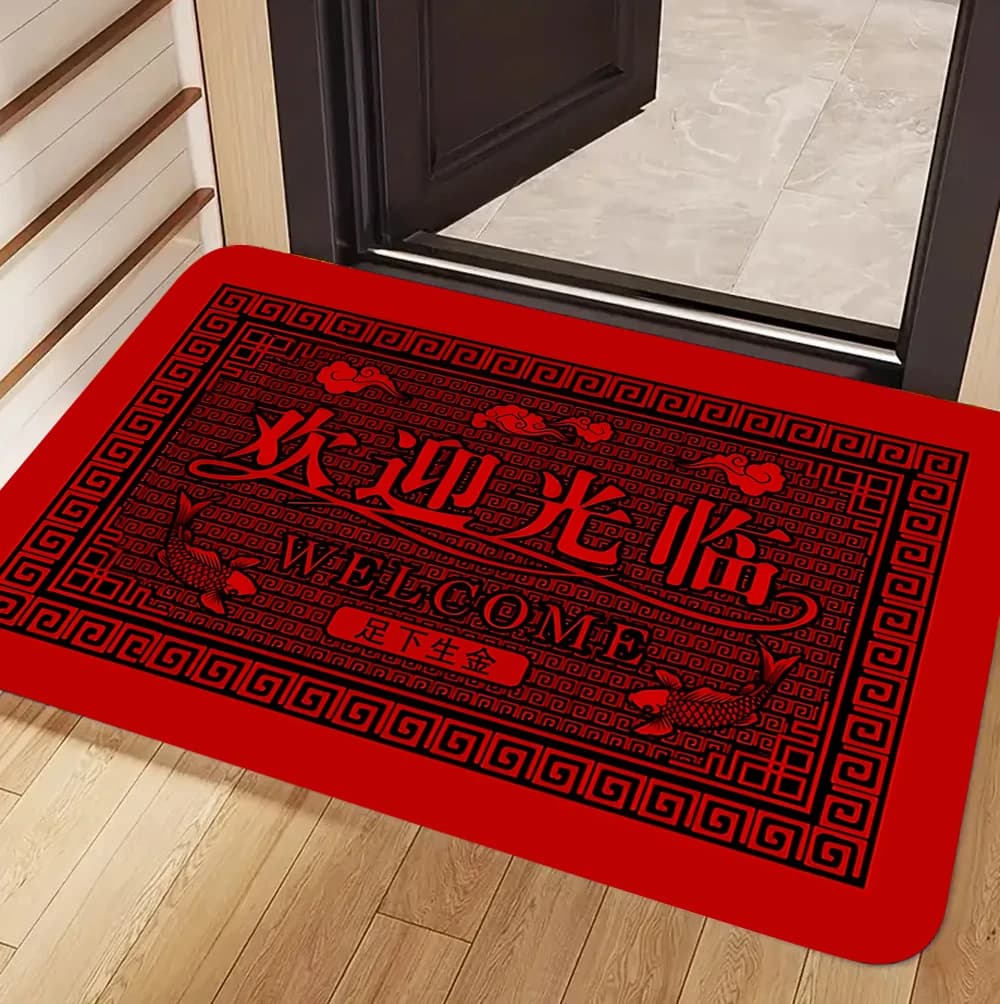 Tappeto rosso per Capodanno cinese - Danza del leone Modello fortunato Decorazione della casa per ingresso del soggiorno Tappetino di benvenuto per la casa