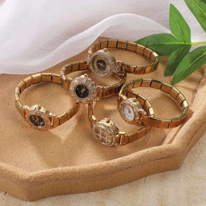 Luxury Zircon Checkered Dial Stainless Steel Watch Bracelet High Quality DIY 9mm Charm For Party Friend Wife Birthday Jewelry
