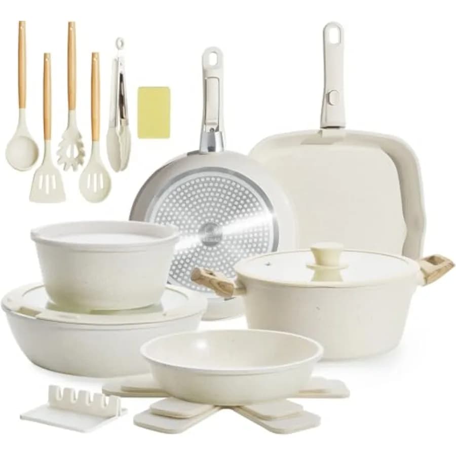 23 Piece Ceramic Pens Set, Anti-Agent, Compatible with Induction, with Removable Handles, Stackable Panels and Drawers