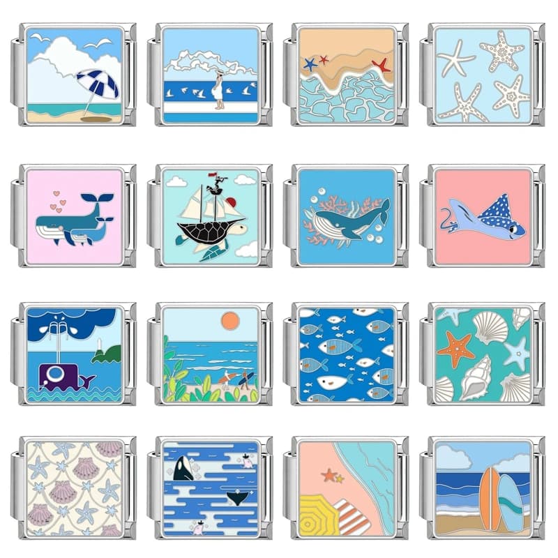 Y2K Blue Sea Waves Whale Shell Starfish Italian Charm Links Fit Bracciale in acciaio inossidabile da 9 mm Gioielli da donna Fai da te Regali