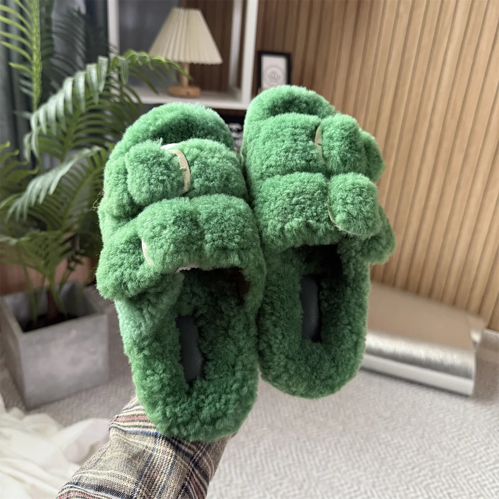 Sandali di Lusso da Donna Estate 2026, Ciabatte in Vera Lana e Pelliccia Naturale, Scarpe Casual in Pelle di Pecora per Interni ed Esterni