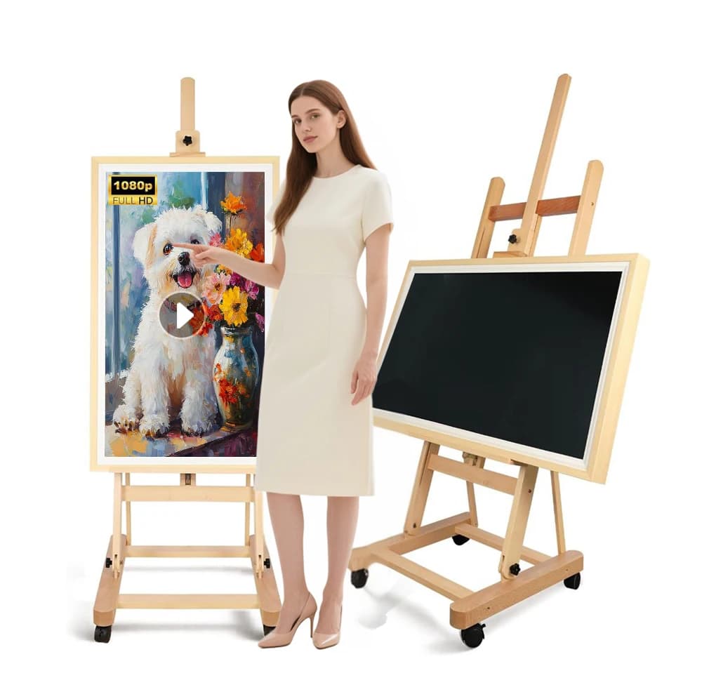 Matte Anti-Glare Solid Wood Digital Photo & Video Frame with 21.5-86 Inch Sizes 4K HD Display Wi-Fi Video Playback
