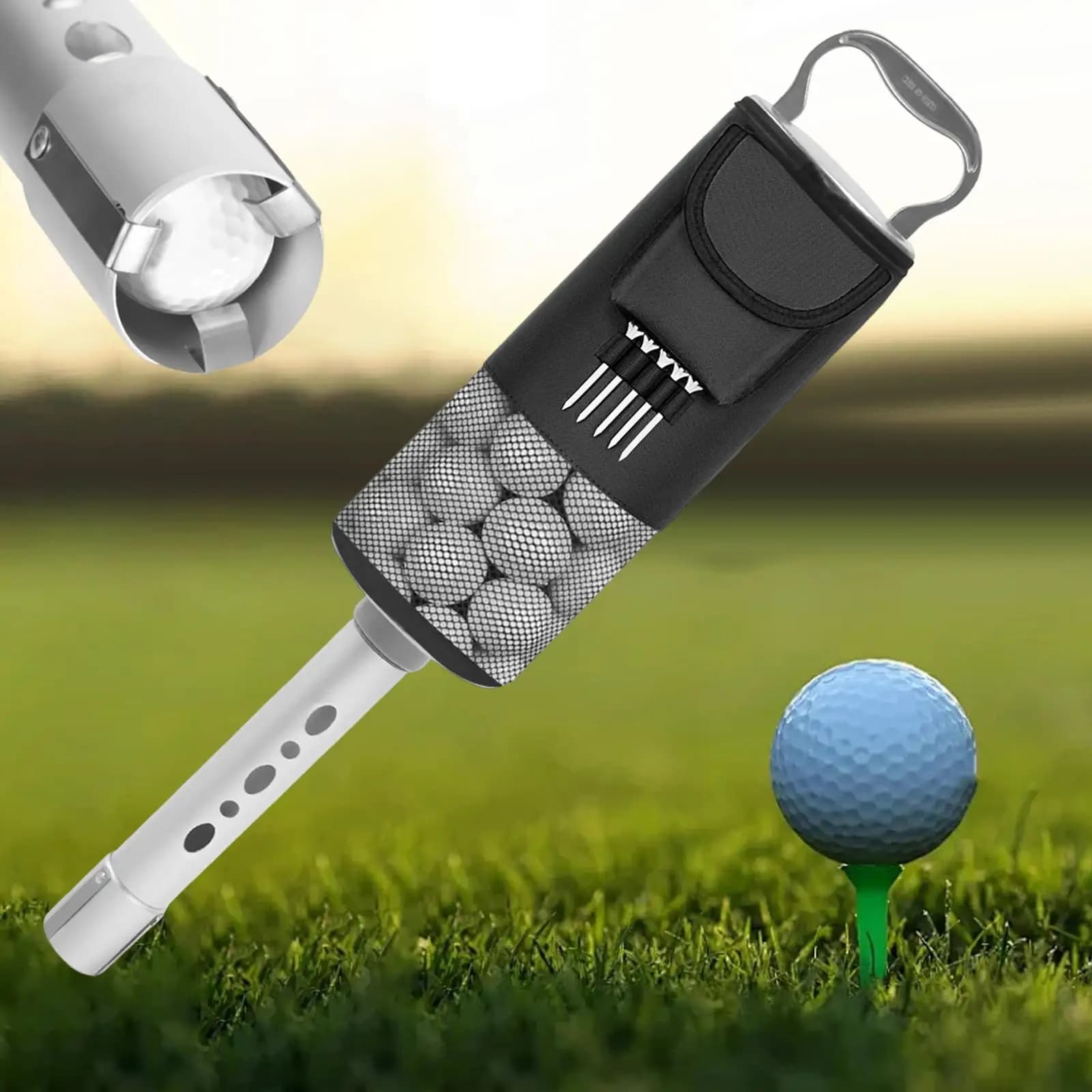 Retriever per palline da golf, con tee da golf, tasca in nylon, attrezzatura, pallina da golf