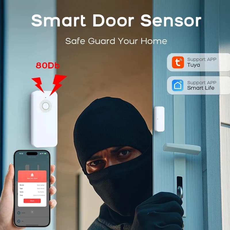 Tuya Smart WiFi Sensore porta Smart Home Rilevatore di apertura e chiusura App Smartlife Notifica di controllo compatibile con Alex Google Home