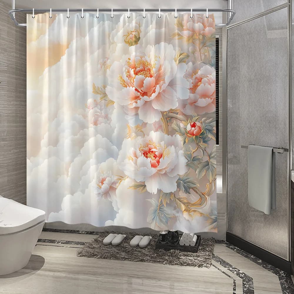 Elegante tenda da doccia peonia: impermeabile, resistente al muffa con un lussuoso design floreale per un'arredamento sofisticato e bellissimo