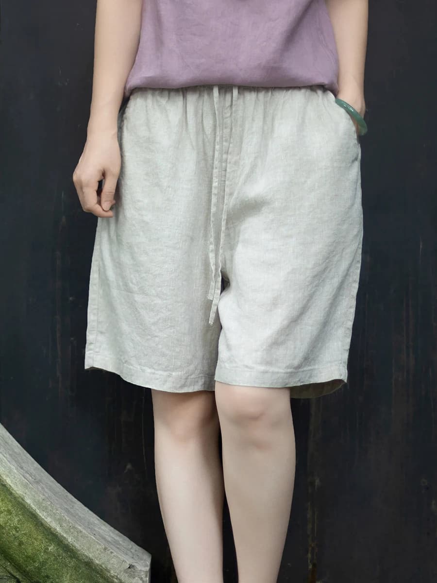Jiangnan Breathable Cool Feeling Linen Five-Quarter Shorts Women's Artistic Vintage Loose Slimming Wide Leg Casual Pants