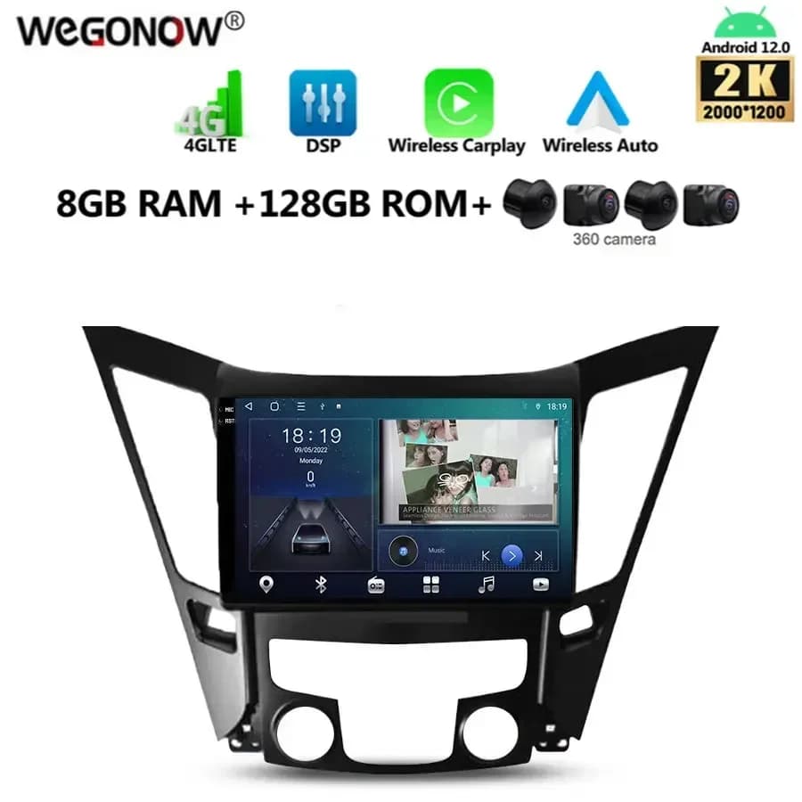 2000*1200 Carplay Auto Android 13.0 8G + 128G 360 Lettore DVD per auto GPS Mappa WIFI Bluetooth 5.0 RDS Radio per Hyundai Sonata 2010-2015