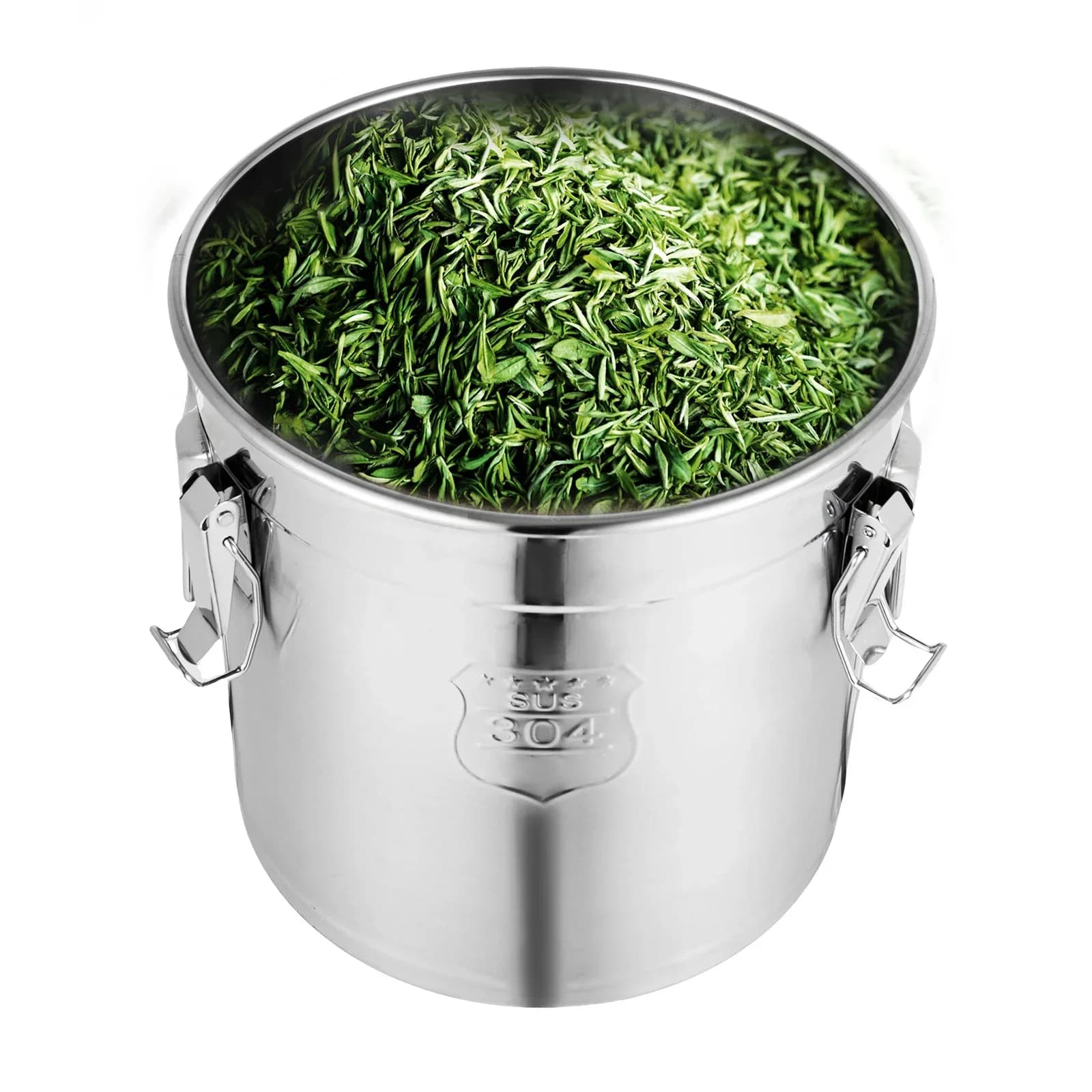 Secchio da 21 litri con coperchio, contenitore ermetico per alimenti, contenitore per cereali da cucina in acciaio inossidabile con coperchio e chiusura a morsetto, contenitore per farina