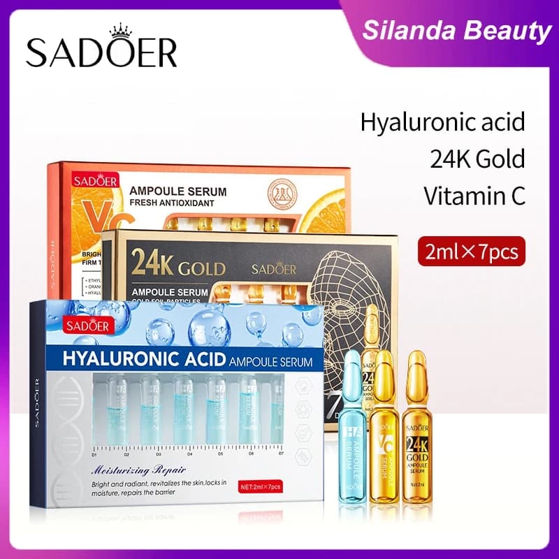 Silanda Beauty 24K Oro Vitamina C Acido Ialuronico Fiala Siero 2mlx7pcs Anti Rughe Essenza Rassodante Idratante Siero Viso