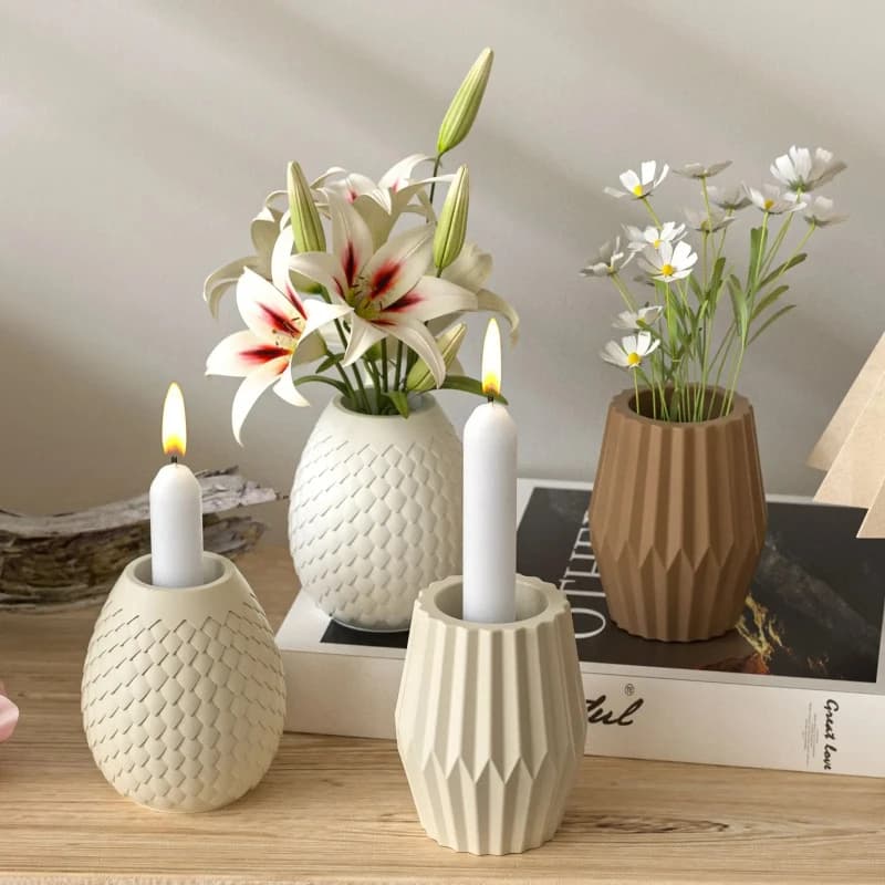 Origami Plant Pot Silicone Mold DIY Fish-scale Relief Geometric Shapes Vase Candle Jar Cement Plaster Resin Molds Home Decor