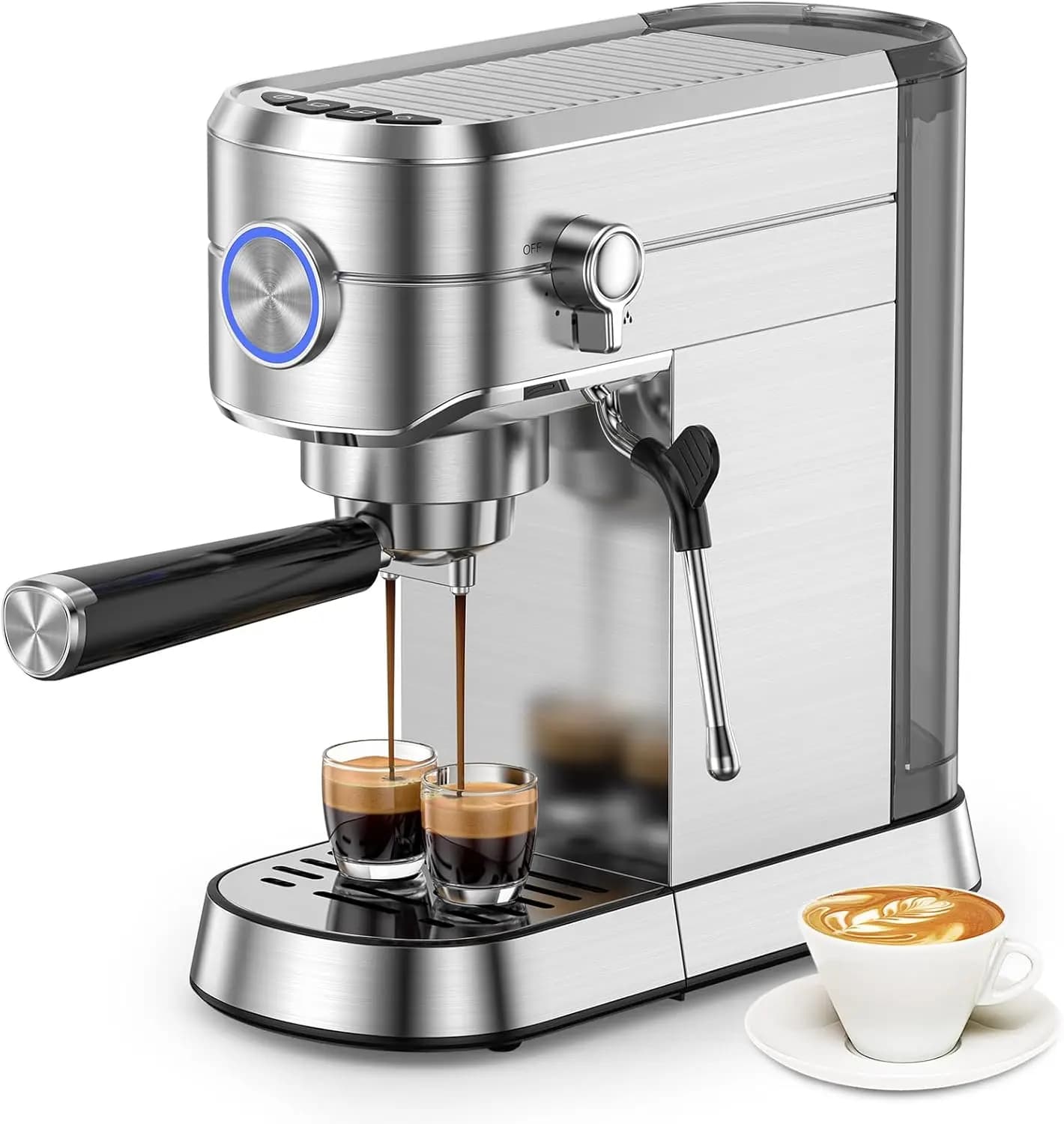 20 Bar Espresso Machine with Milk Frother, Compact Stainless Steel Coffee Maker, 34oz Tank for Cappuccino Latte