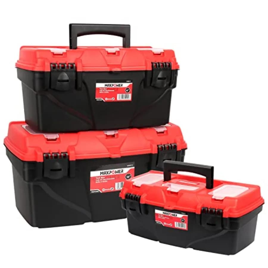 Toolboxes with Removable Trays, Set of 3 Plastic Containers from 13 Inches for Organization and Conservation Tools