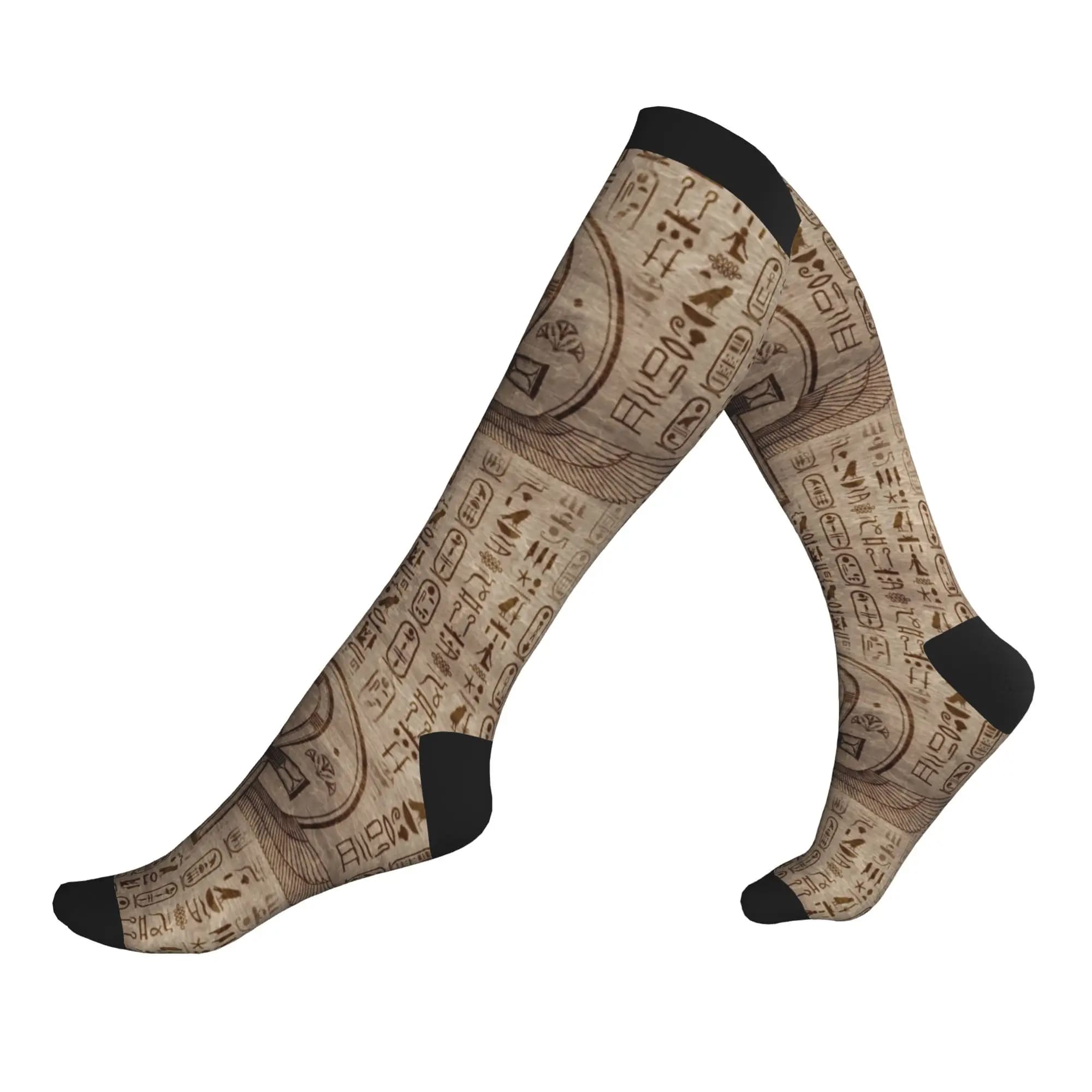 Cute Men's Egyptian Cross Ankh Dress Socks Comfortable Warm 3D Printed Ancient Egypt Hieroglyphics Sports Compression Socks
