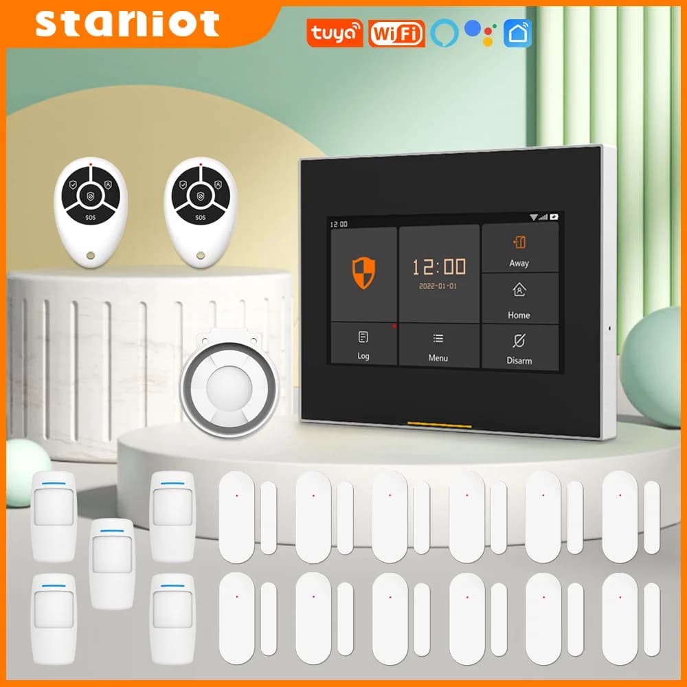 Staniot WiFi versione Tuya kit di sistemi di allarme di sicurezza domestica Wireless WiFi intelligenti compatibili con Alexa e G