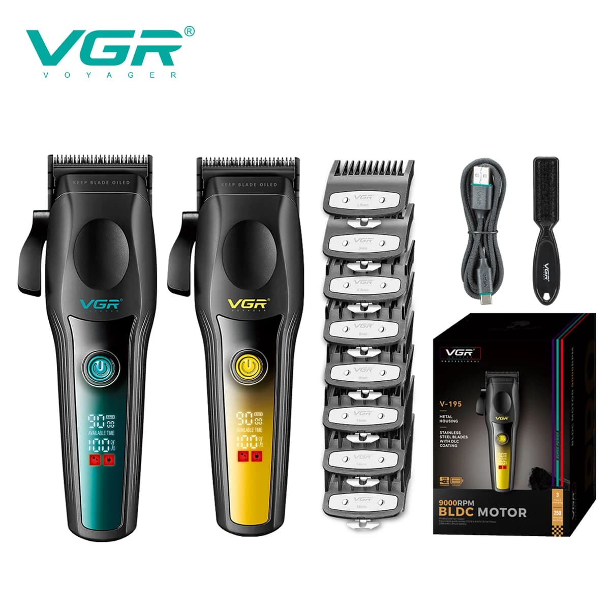 VGR New High end Hair Clipper Metal Body Titanium Alloy Sharp Blade Hair Trimmer LCD Intelligent Digital Shaving Machine V-195