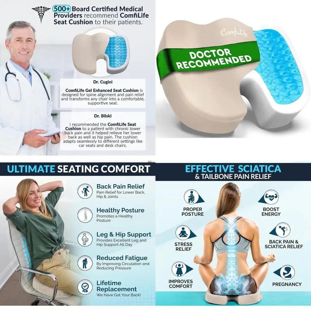 Cuscino in Memory Foam per Ufficio e Auto - Supporto Ergonomico per Alleviare il Dolore Sciatico e alla Schiena (Beige)