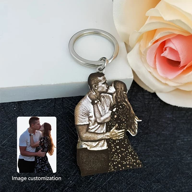 Customized Keychain for Stainless Steel Couple Pendant with Laser Engraved Custom Valentine's Gift or Anniversary for Women
