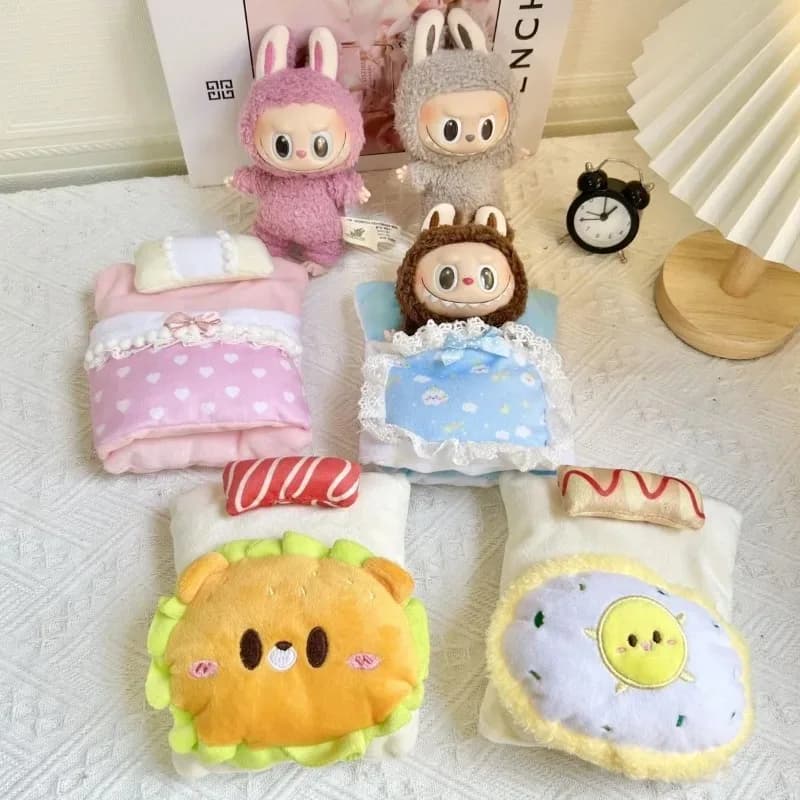 Sleeping bag set for 17 cm cotton doll, universal bed linen for cute doll of 123 generations, lace quilt, pillow, three-piece set