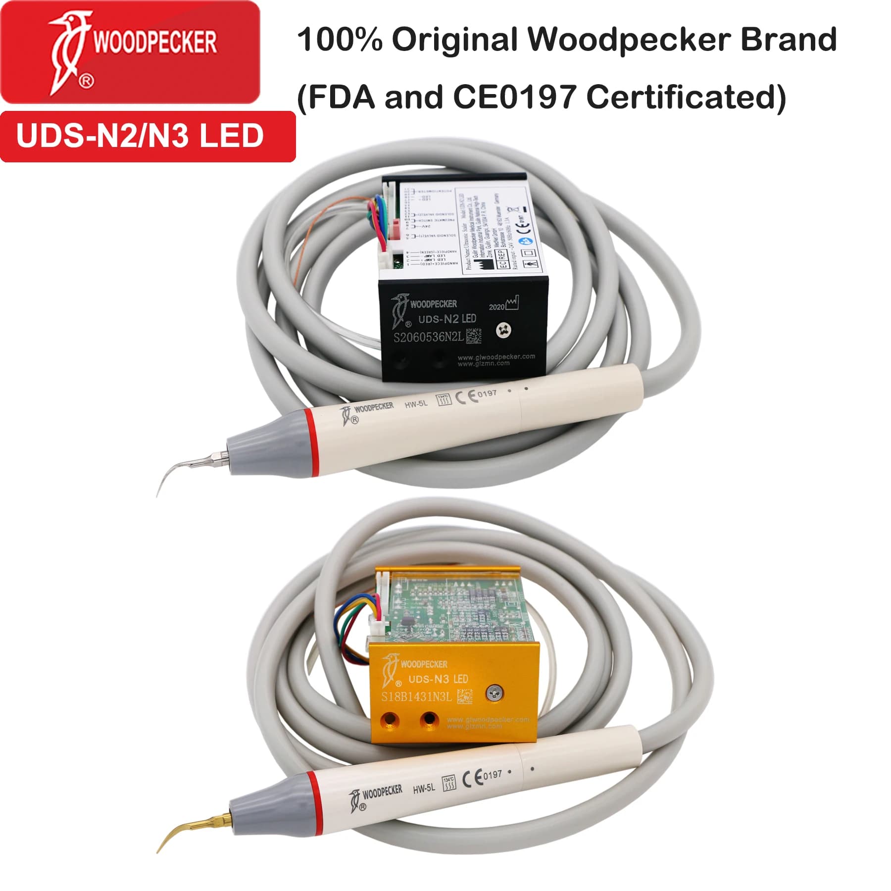 Woodpecker Dental UltrasonicScaler Build In N2 N3 LED Scaler Piezo Scaling Tips for Dental Drive Cleaning Teeth Whitening Fit EMS