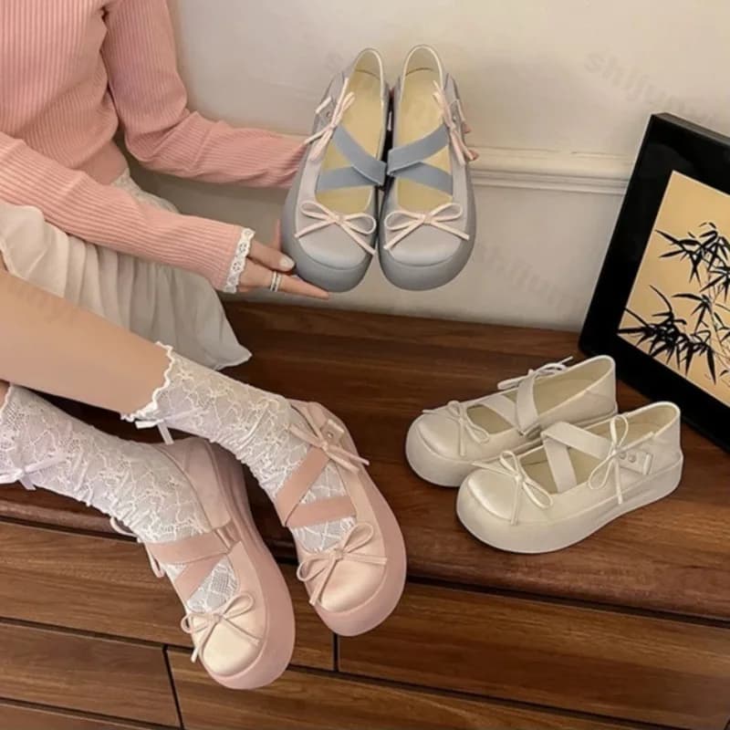 2025 Autumn New elegant design with bow Casual surface mouth with thick Mary Jane sole for women Comfortable single fashionable ballet shoes