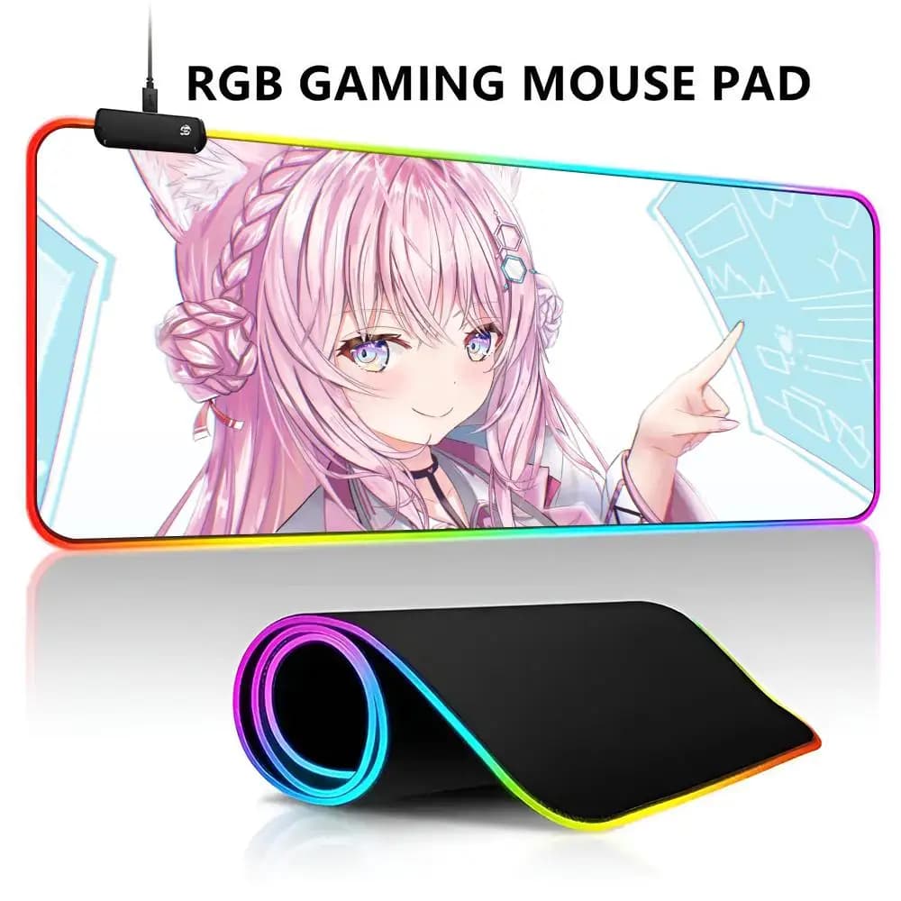 Hololive Hakui Koyori Kawaii Mouse Pad RGB LED Light Gaming Mousepad Tappetino per mouse da gioco impermeabile di grandi dimensioni Tappetino per tastiera grande