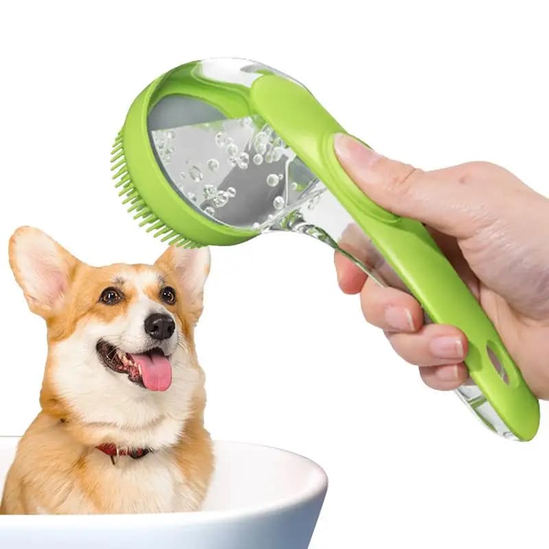 Spazzola per shampoo per cani in silicone morbido con dispenser di sapone Spazzola da bagno per massaggio con shampoo a manico lungo per la pulizia quotidiana della doccia