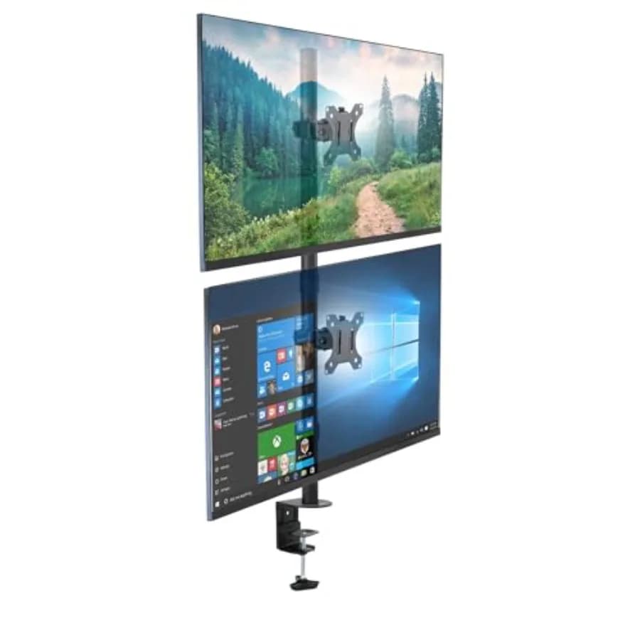 Supporto Verticale per Doppio Monitor, Stand da Scrivania per 2 Schermi da 19 20 21 22 23 24 27 32 Pollici, con Morsetto a C e Passacavo