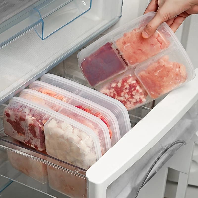 4 griglie scatola di immagazzinaggio di frutta per alimenti scomparto portatile frigorifero congelatore organizzatori sub-imballaggio carne cipolla zenzero trasparente frutta e verdura