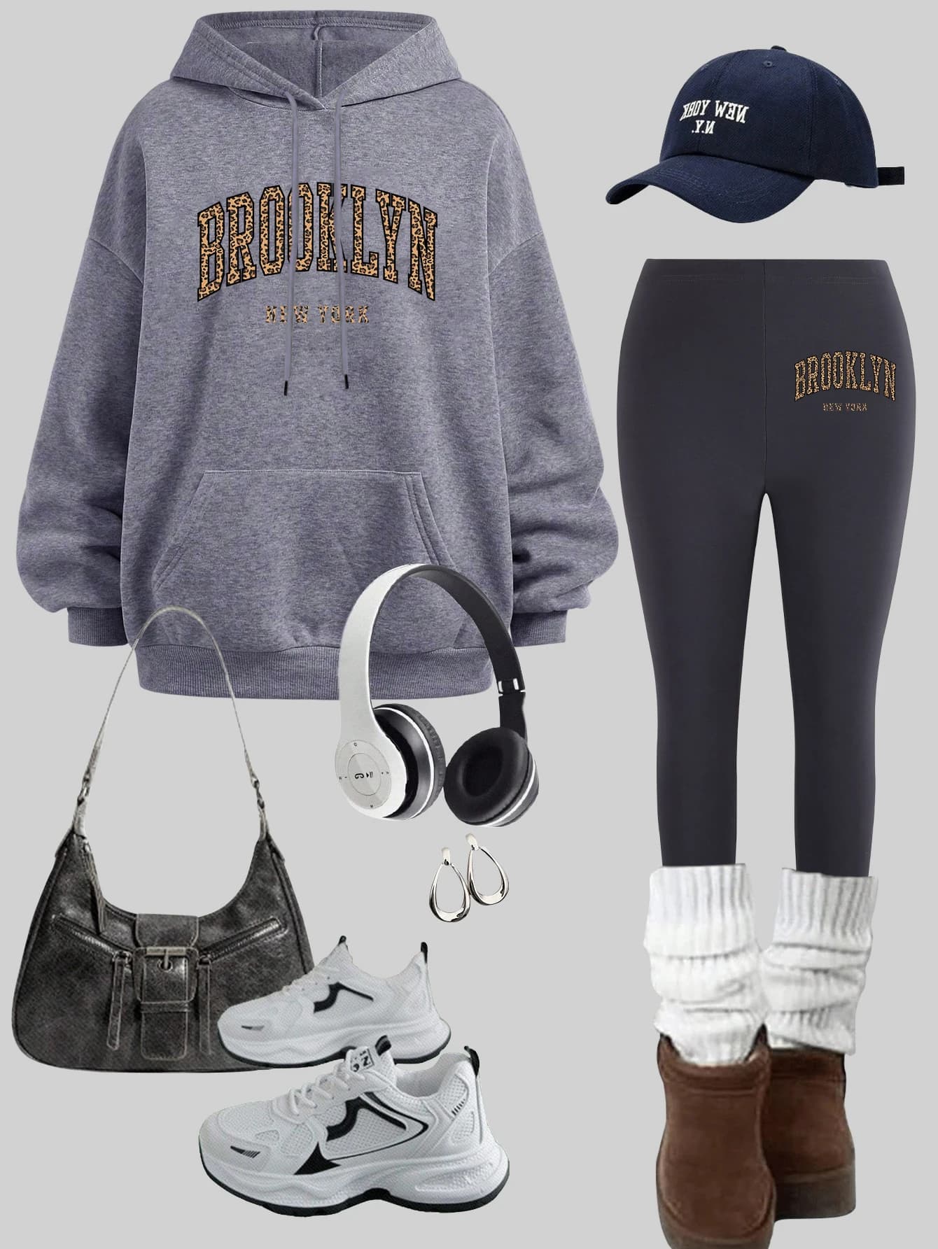 Brooklyn New York Printing Womens Hoodies Set Thicken Warm Y2k leggings Sets Loose Casual Pullover Fleece Pocket Clothing