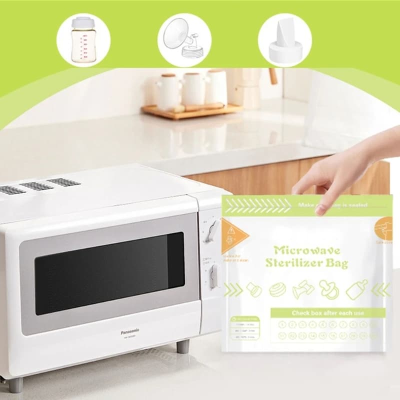 10 fogli/set sacchetti riutilizzabili per sterilizzatore a vapore per microonde per biberon e parti del seno