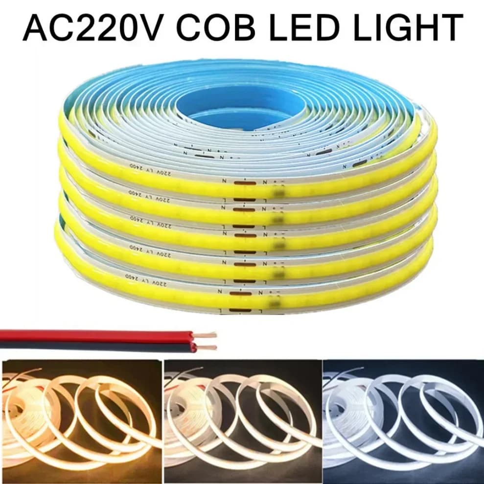 Striscia LED COB 220V Luci a nastro flessibili Smart IC No Need Driver Alta luminosità 240 LED Illuminazione lineare RA95 Bianco caldo 1-5m