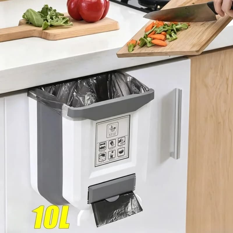 Wall Mounted Slim Collapsible Trash Can 10L Plastic Hanging Waste Bin Trash Bag Holder For Kitchen Bathroom Indoor Use