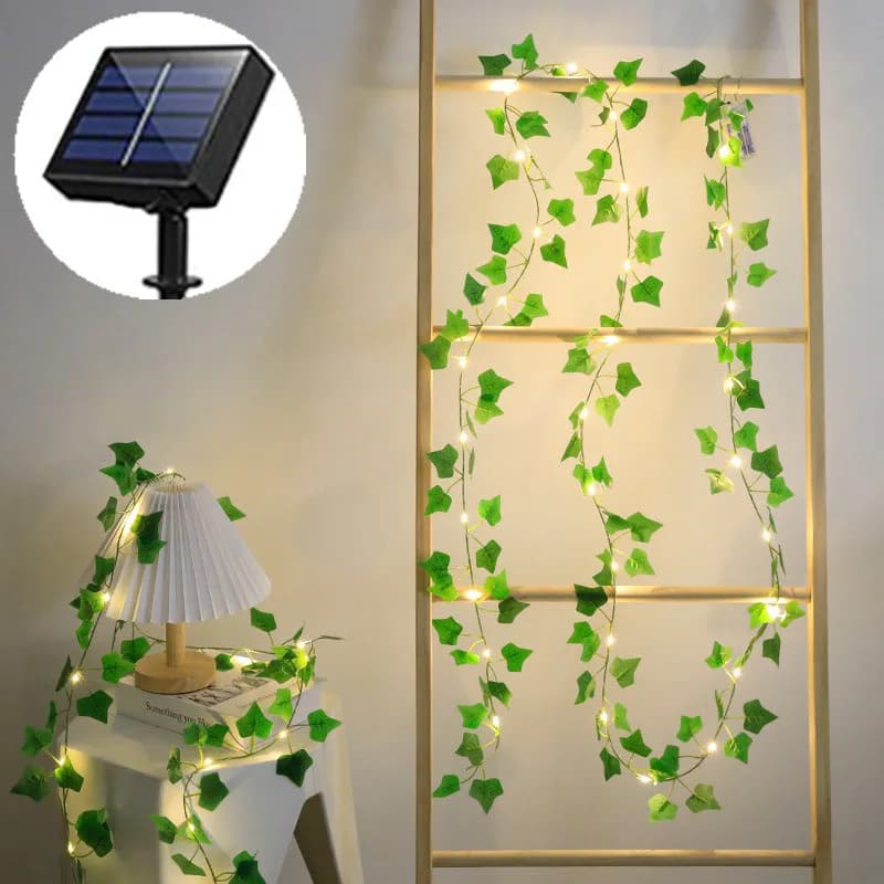 Luci Solari a LED per Esterni a Forma di Foglie Verdi Artificiali, Ghirlanda Luminosa per Giardino, Decorazione per Feste, Matrimoni, Cortili, Muri e Recinzioni