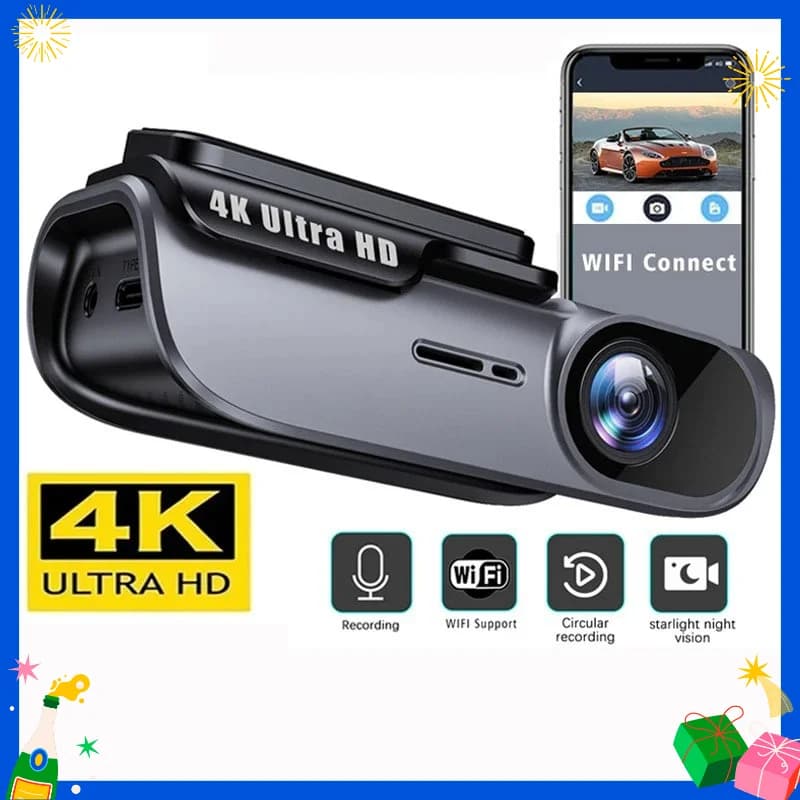 Telecamera da cruscotto 4K FHD 1080P per auto con Wi-Fi, DVR UHD, Registratore Video per Auto, Telecamera di Guida per Veicoli 170° ° Grandangolare