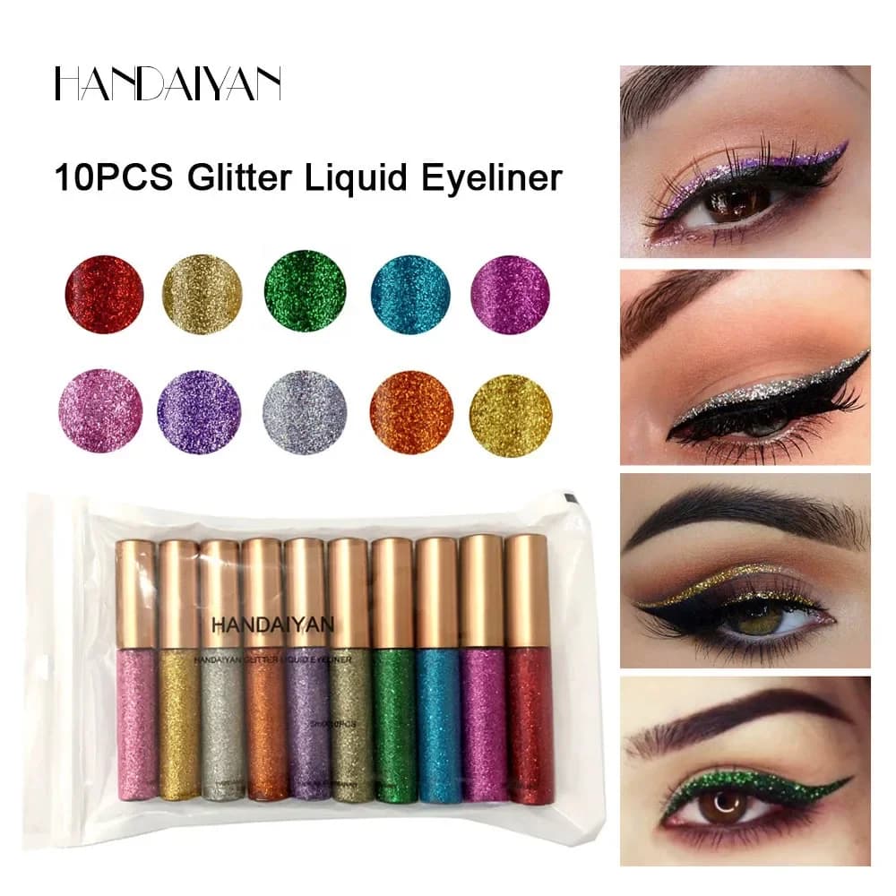 10 pezzi set di eyeliner liquido glitterato metallizzato penna per eyeliner luccicante ombretto scintillante a lunga durata tinta occhi decorazione trucco
