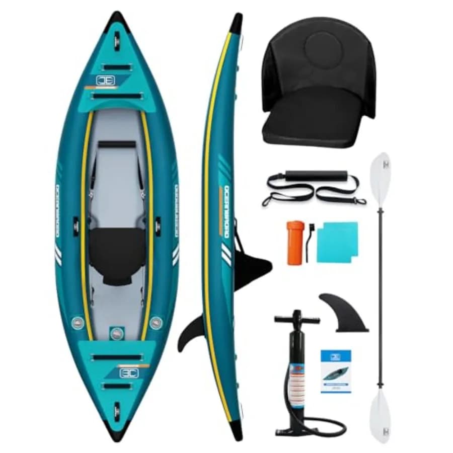 Kayak Gonfiabile Sit-in per Adulti 1-2 Persone Blu/Azzurro con Pagaia, Sedile, Pompa a Pedale, Borsa, Materiale Leggero e Resistente