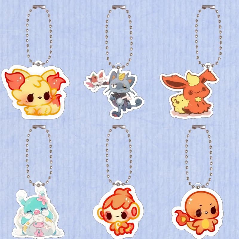 Portachiavi in Acrilico Riciclato per Fennekin, Meowth, Flareon, Cosmog, Chimchar, Charmander, Ciondolo per Zaino Anime e Videogiochi, Regalo